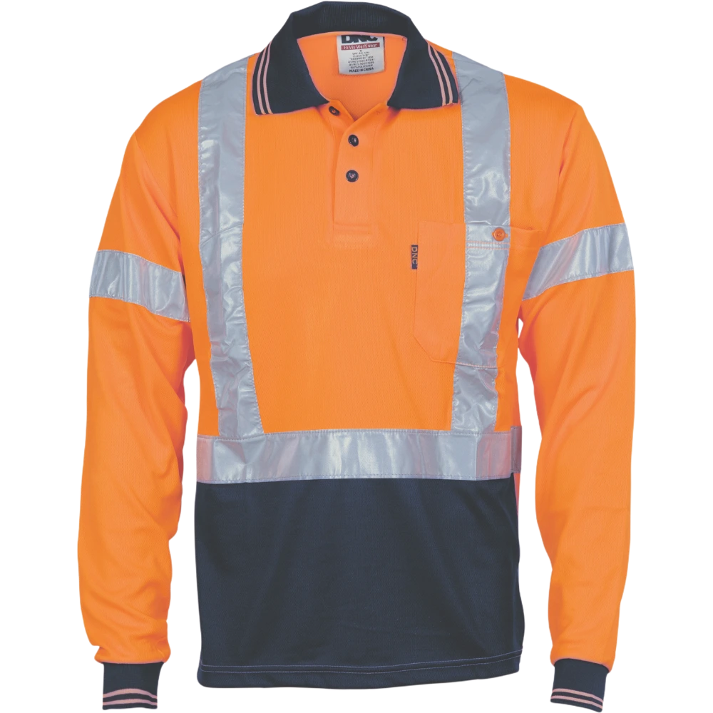 DNC HiVis D/N Cool Breathe Polo Shirt with Cross Back R/Tape L/S 3714