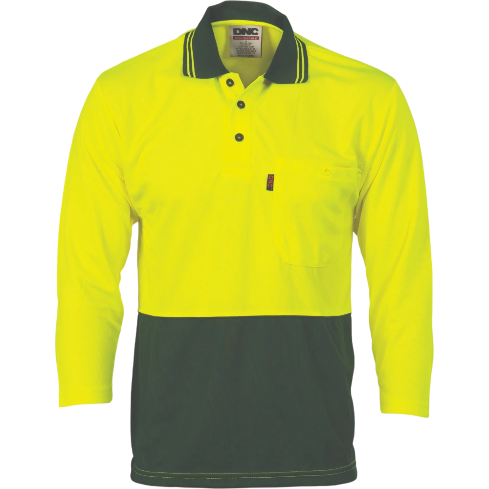DNC HiVis Two Tone Cool Breathe Polo Shirt 3/4 Sleeve 3812