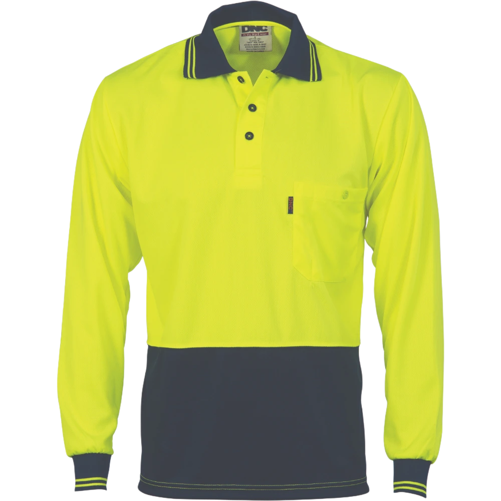 DNC HiVis Two Tone Cool Breathe Polo Shirt L/S 3813