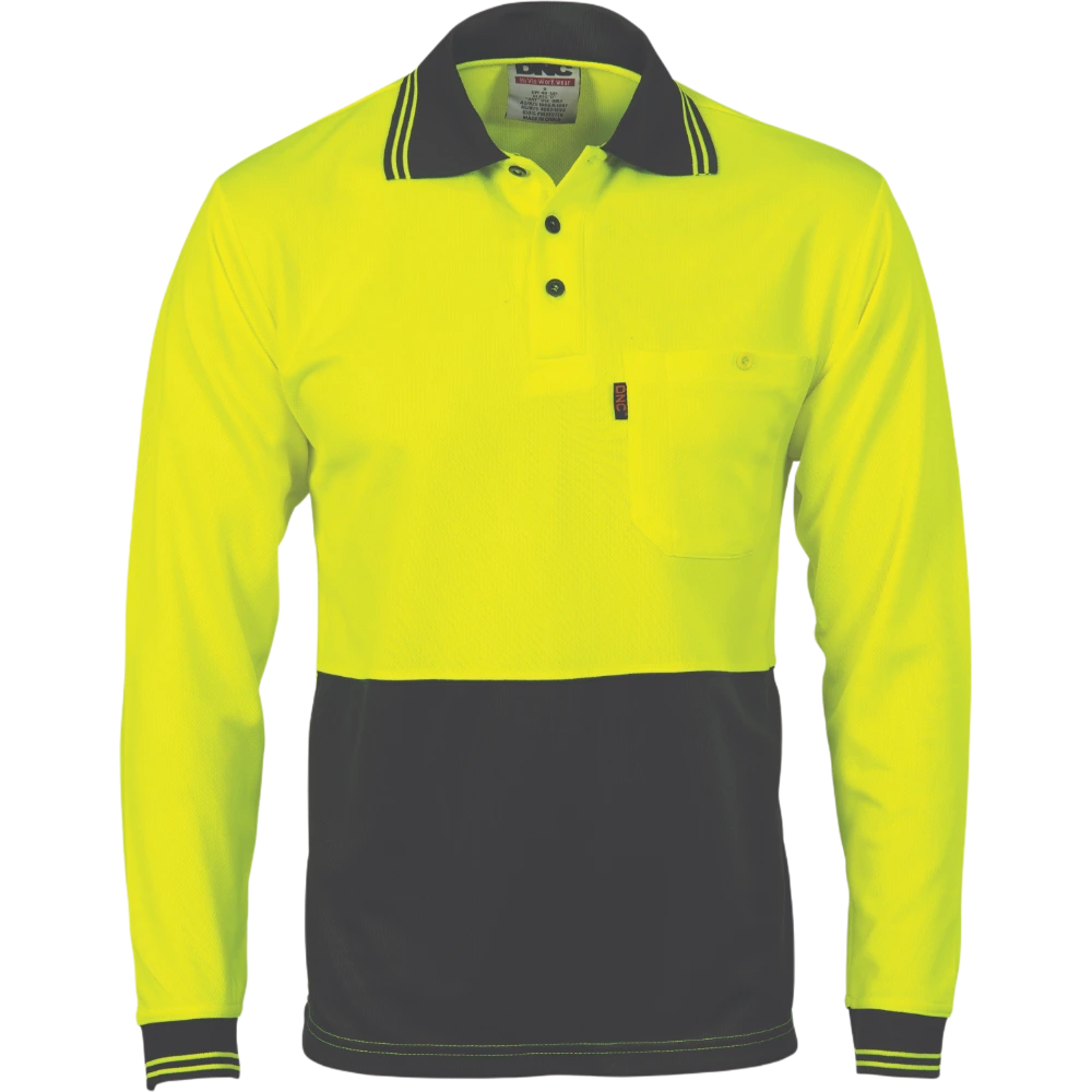 DNC HiVis Two Tone Cool Breathe Polo Shirt L/S 3813
