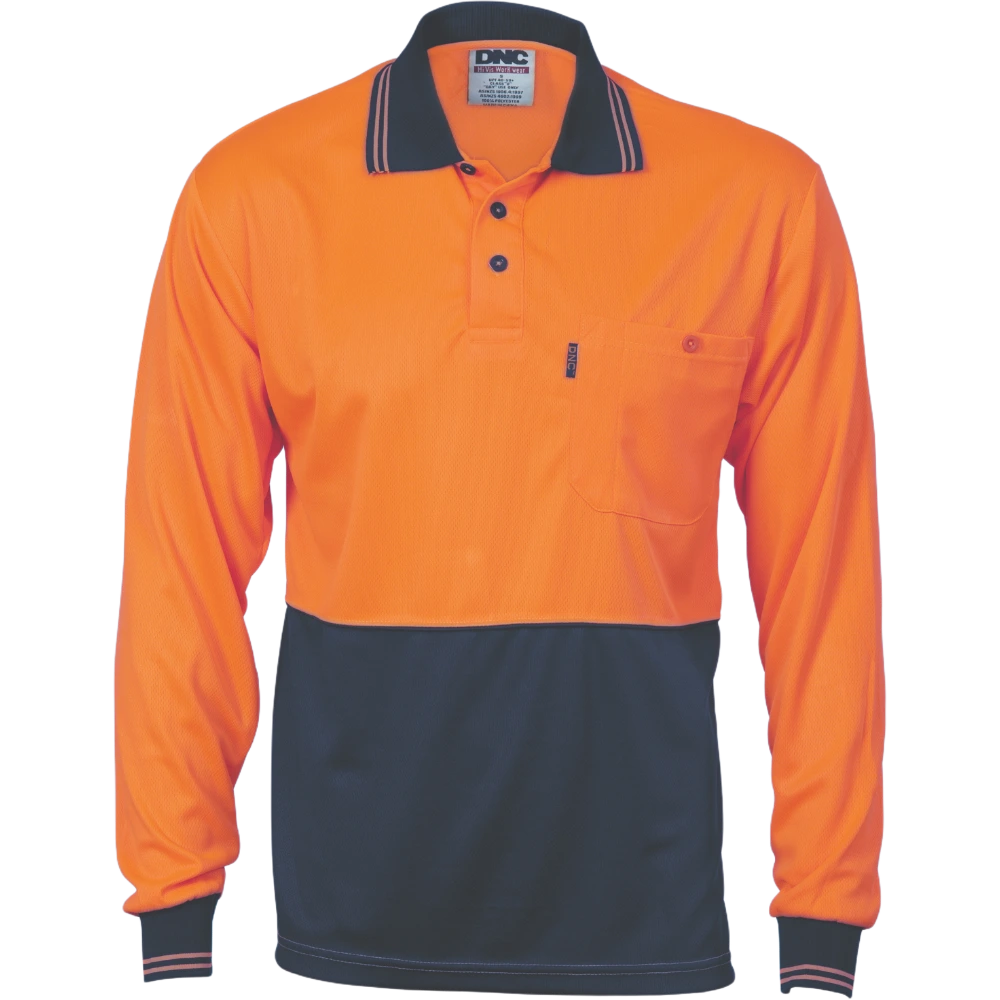 DNC HiVis Two Tone Cool Breathe Polo Shirt L/S 3813