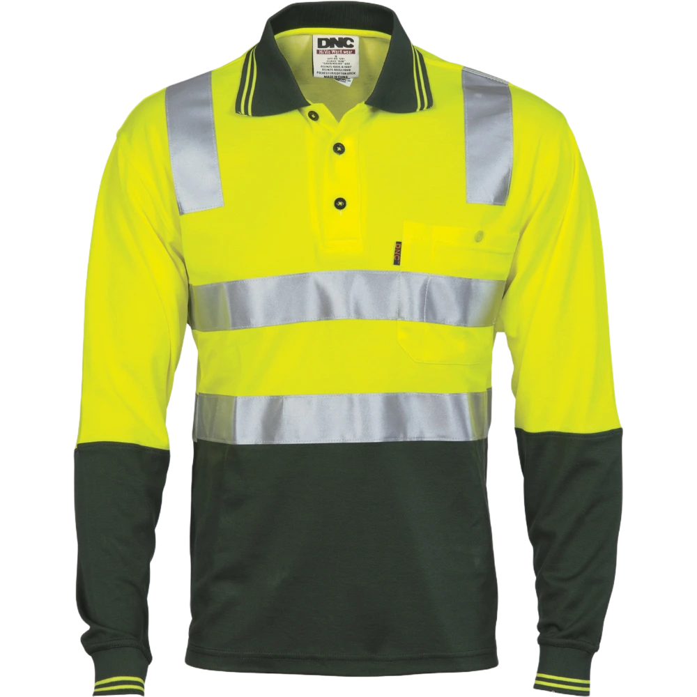 DNC Cotton Back HiVis Two Tone Polo CSR Tape L/S 3818