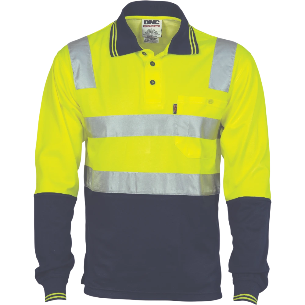 DNC Cotton Back HiVis Two Tone Polo CSR Tape L/S 3818