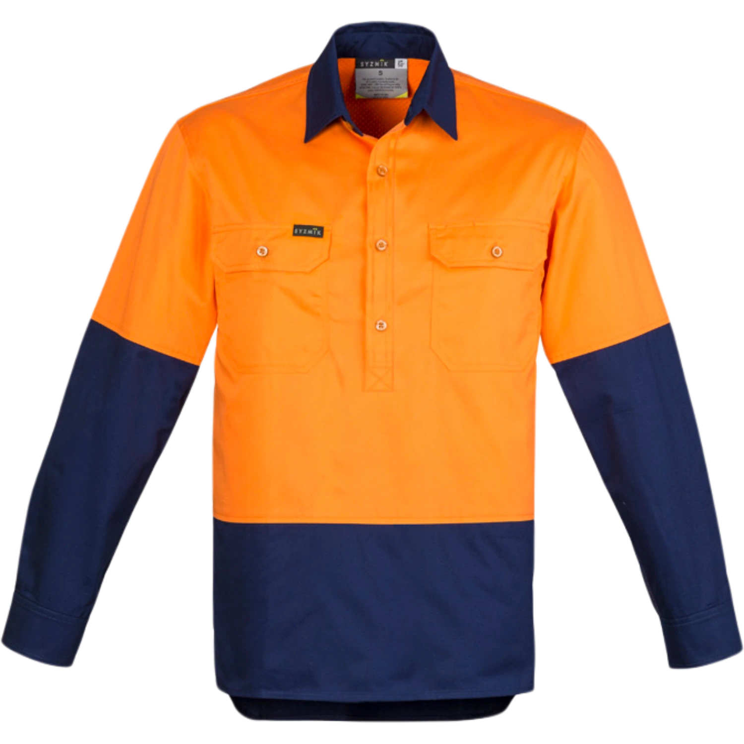 Syzmik Mens Hi Vis Closed Front Long Sleeve Shirt ZW560