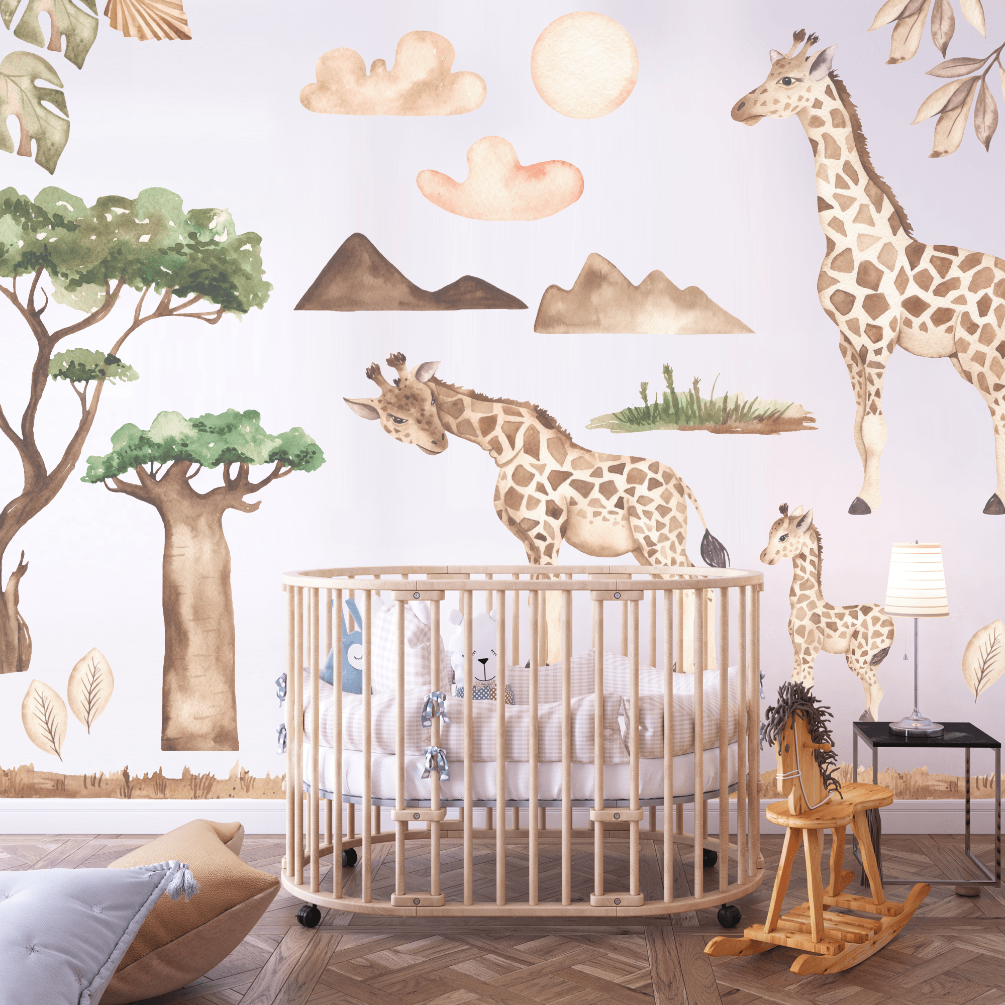 African Giraffe Safari Watercolour Nursery Decal - Printed in Australia ...