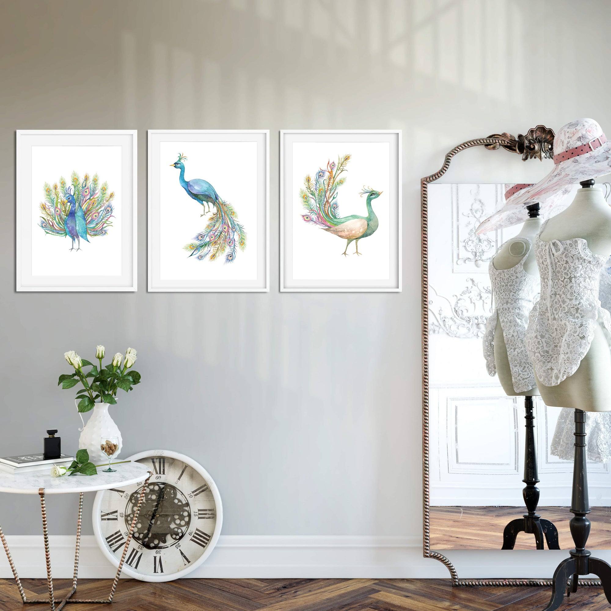 Peacocks Watercolour Set of 3 - Printibly