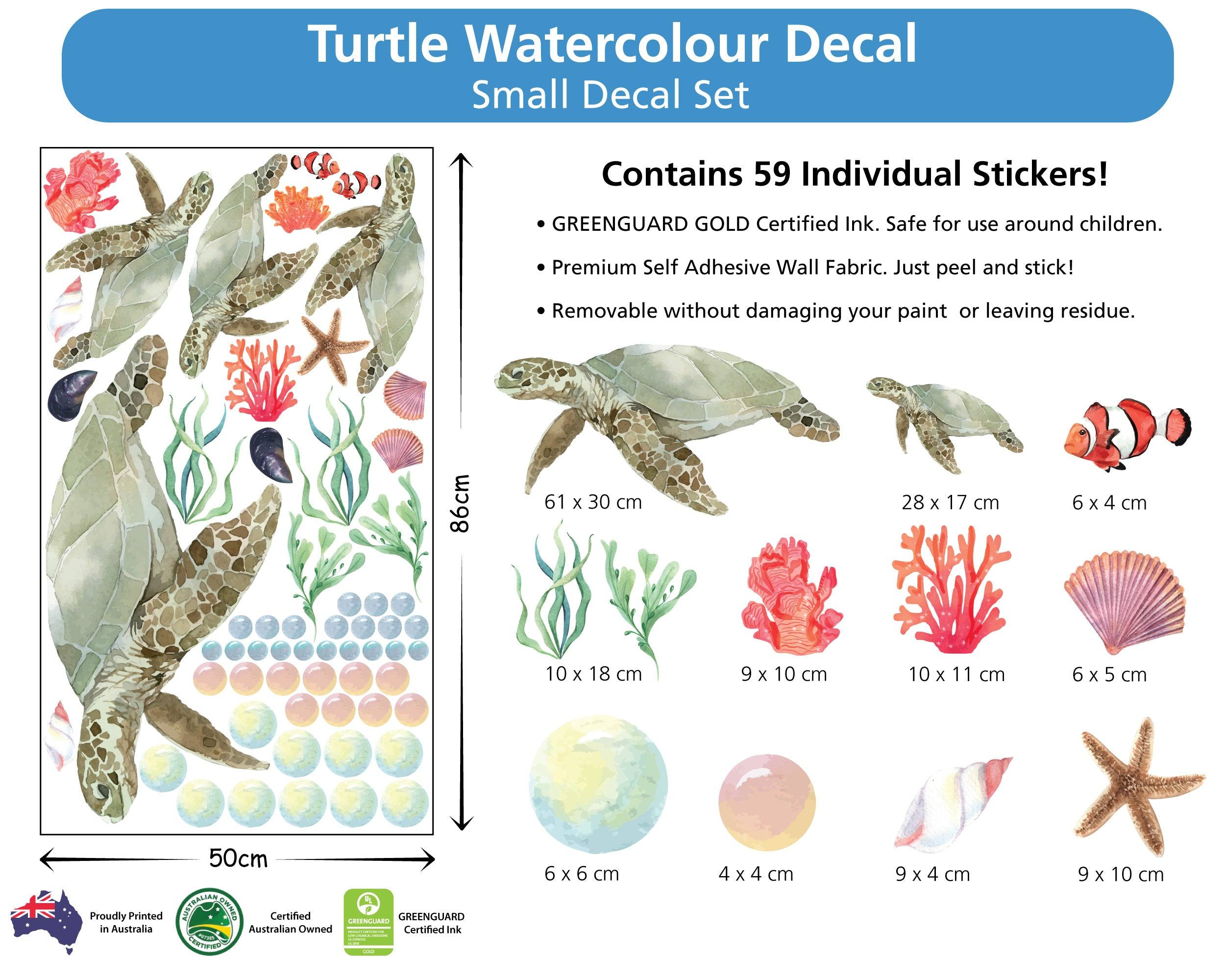 Turtle Watercolour Decals - Printibly
