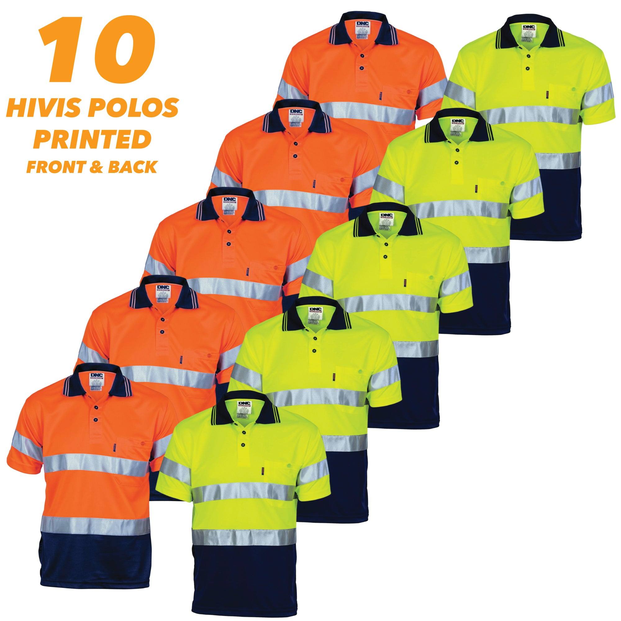 10 x HiVis Cool Breathe Polo Shirt With CSR R/Tape 3715 - Printibly
