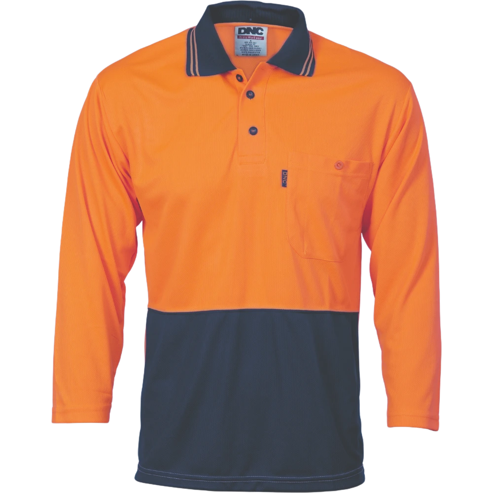 DNC HiVis Two Tone Cool Breathe Polo Shirt 3/4 Sleeve 3812