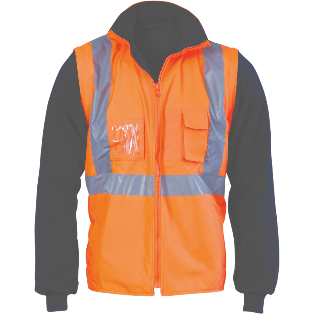 HiVis Cross Back D/N 4 in 1 Zip Off Sleeve Reversible Vest 3994