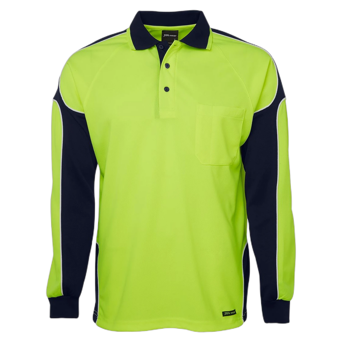 JB's Hi Vis L/S Arm Panel Polo 6AP4L - Lime/Navy