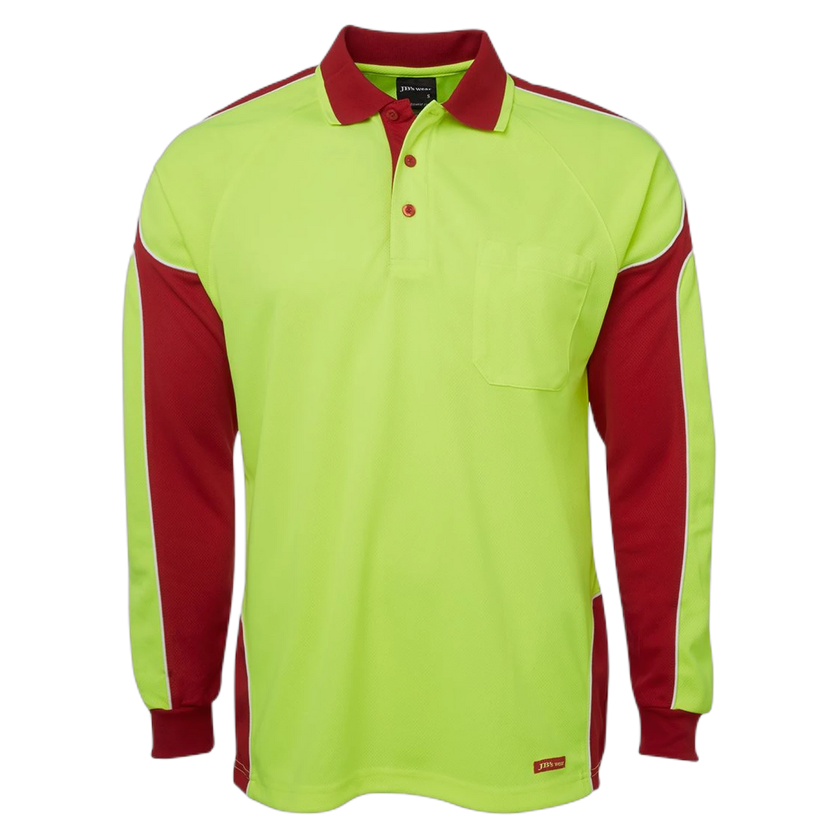 JB's Hi Vis L/S Arm Panel Polo 6AP4L - Lime/Red