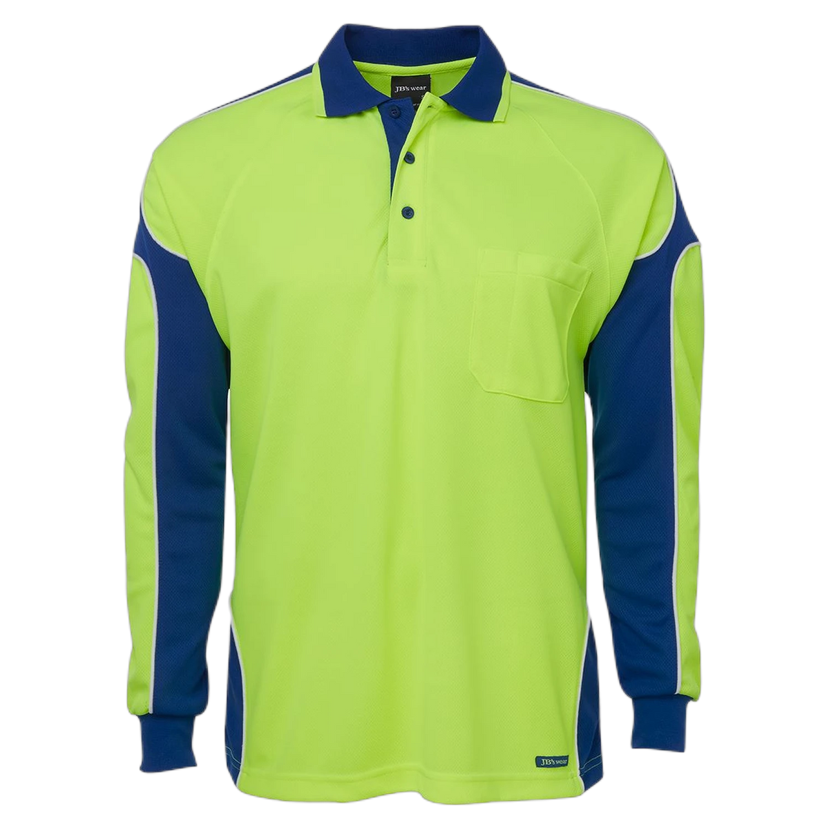 JB's Hi Vis L/S Arm Panel Polo 6AP4L - Lime/Royal