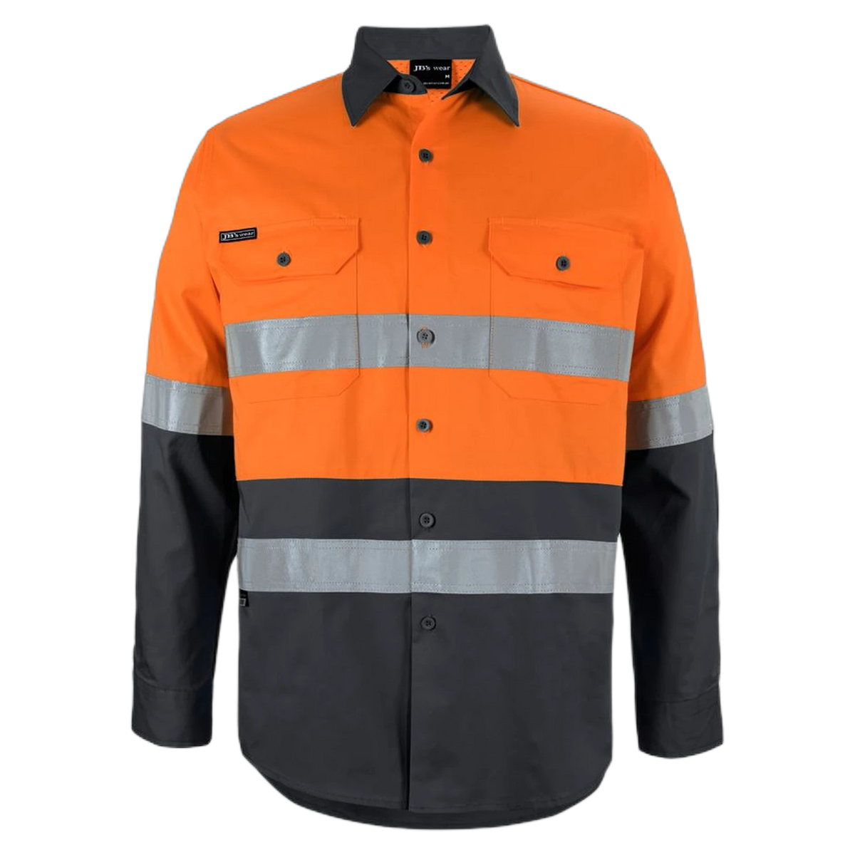 JB's Hi Vis L/S (D+N) 150G Work Shirt 6DNWL - Orange/Black