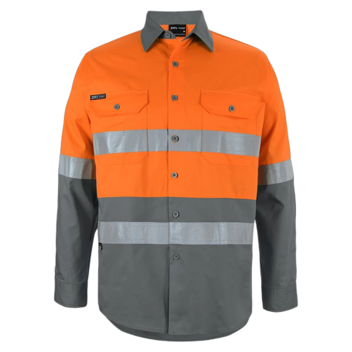JB's Hi Vis L/S (D+N) 150G Work Shirt 6DNWL - Orange/Charcoal