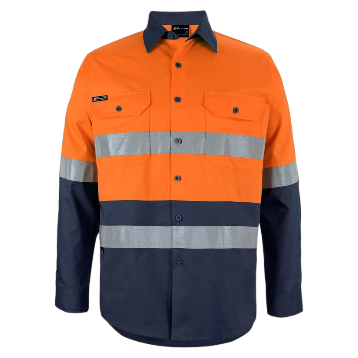 JB's Hi Vis L/S (D+N) 150G Work Shirt 6DNWL - Orange/Navy
