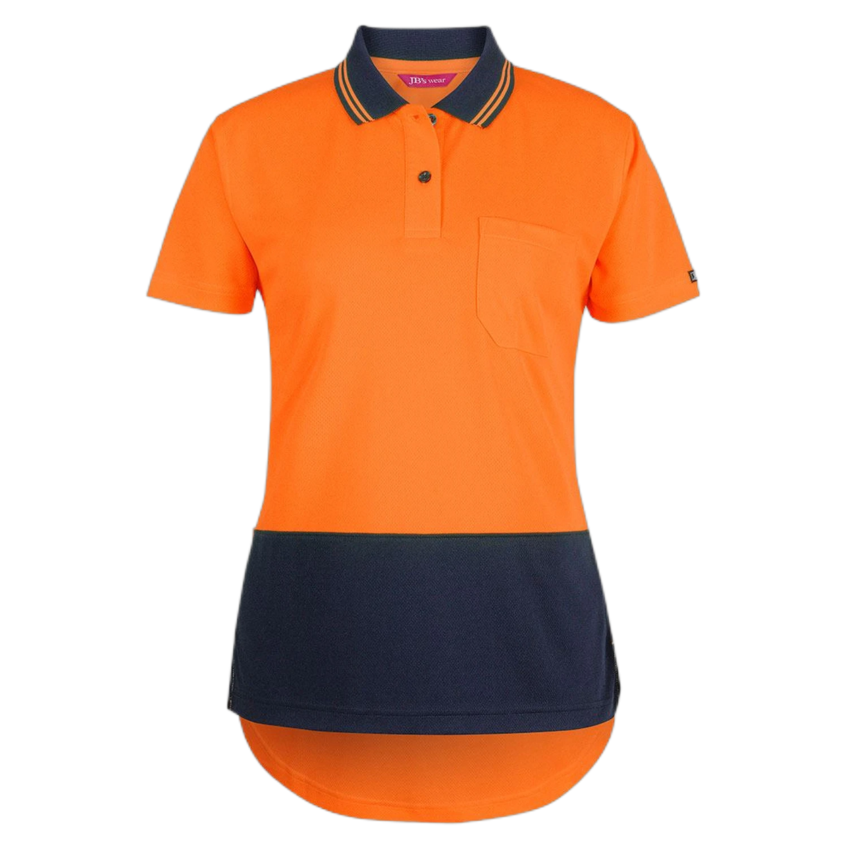 JB's Ladies Hi Vis S/S Drop Tail Polo 6HDS1 - Orange/Navy