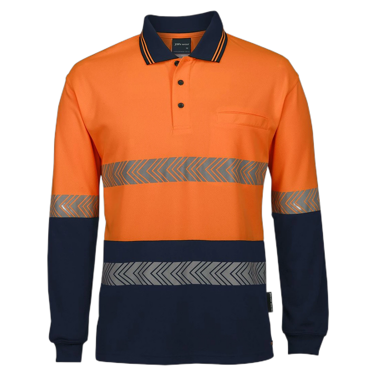 JB's Hi Vis L/S Segmented Tape Polo 6HLST - Orange/Navy