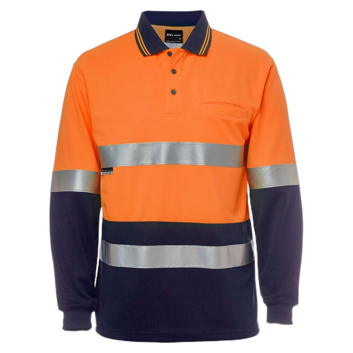 JB's Hi Vis L/S (D+N) Cotton Back Polo 6HMCB - Orange/Navy