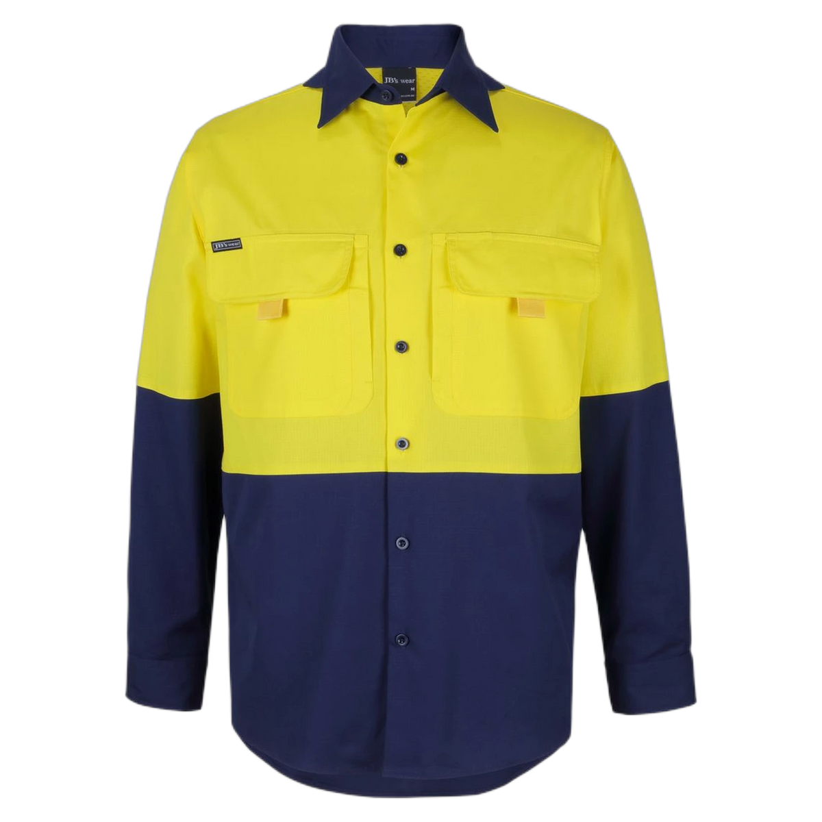 JB's Hi Vis Ripstop L/S Fishing Shirt 6HNRL - Yellow/Navy