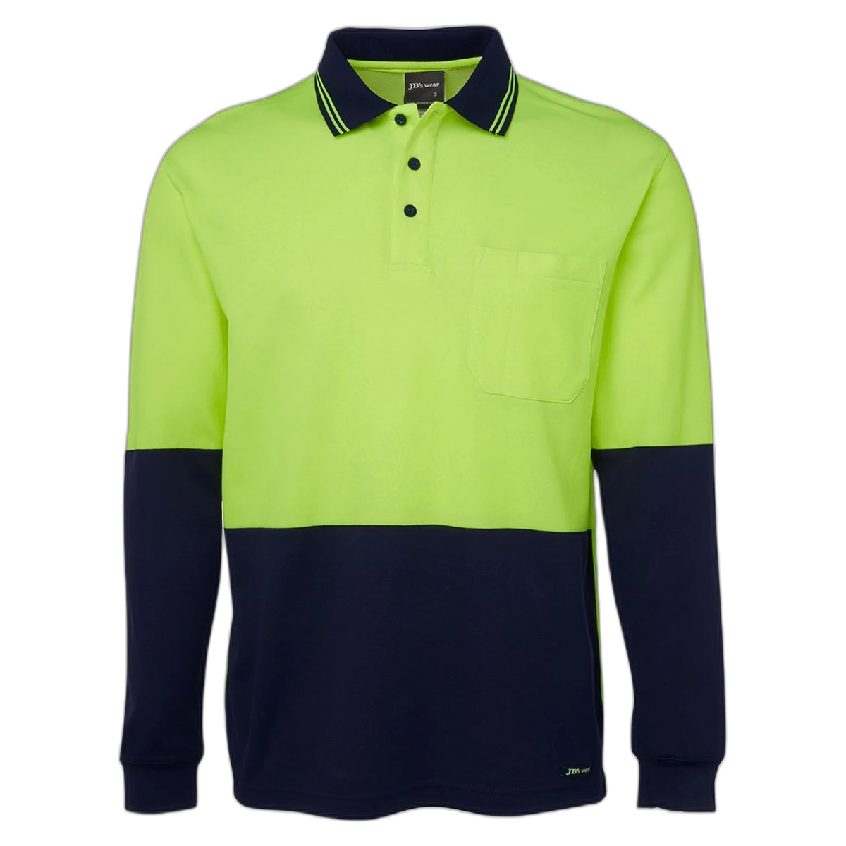 JB's Hi Vis L/S Cotton Back Polo 6HPL - Lime/Navy