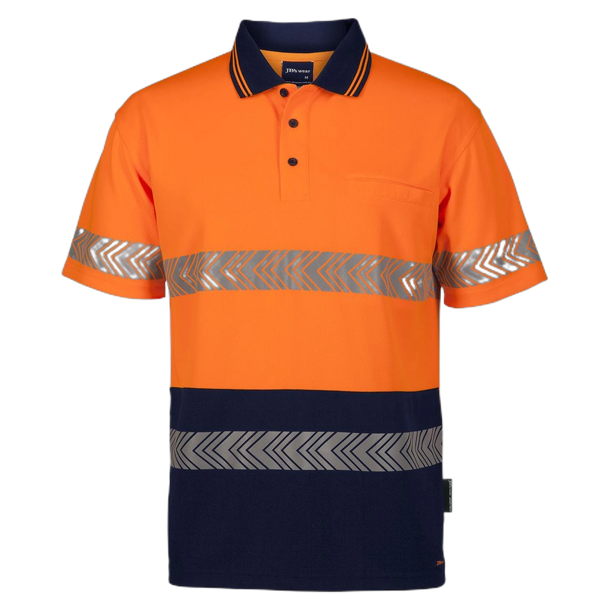 JB'S Hi Vis S/S Segmented Tape Polo 6HSST - Orange/Navy