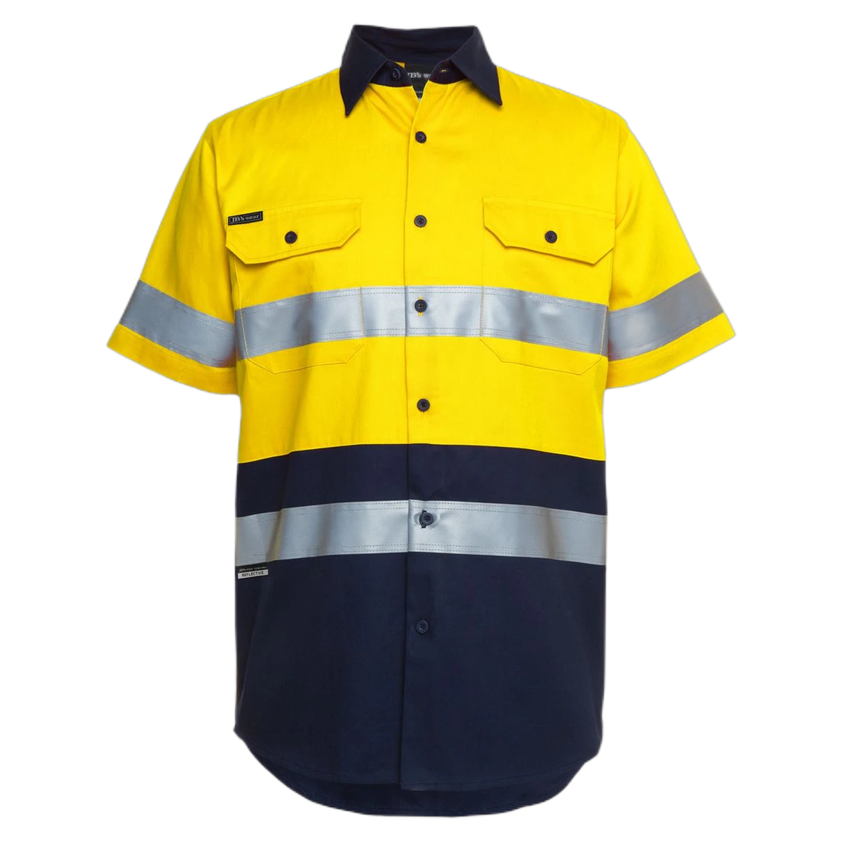 JB'S Hi Vis S/S (D+N) 190G Work Shirt 6HSS - Yellow/Navy