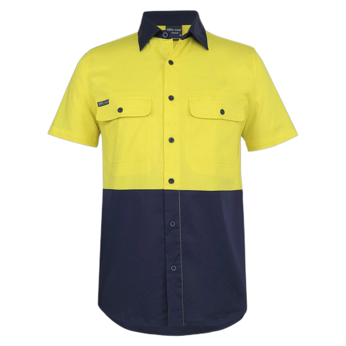 JB's Hi Vis S/S Stretch Work Shirt 6HSWS - Yellow/Navy