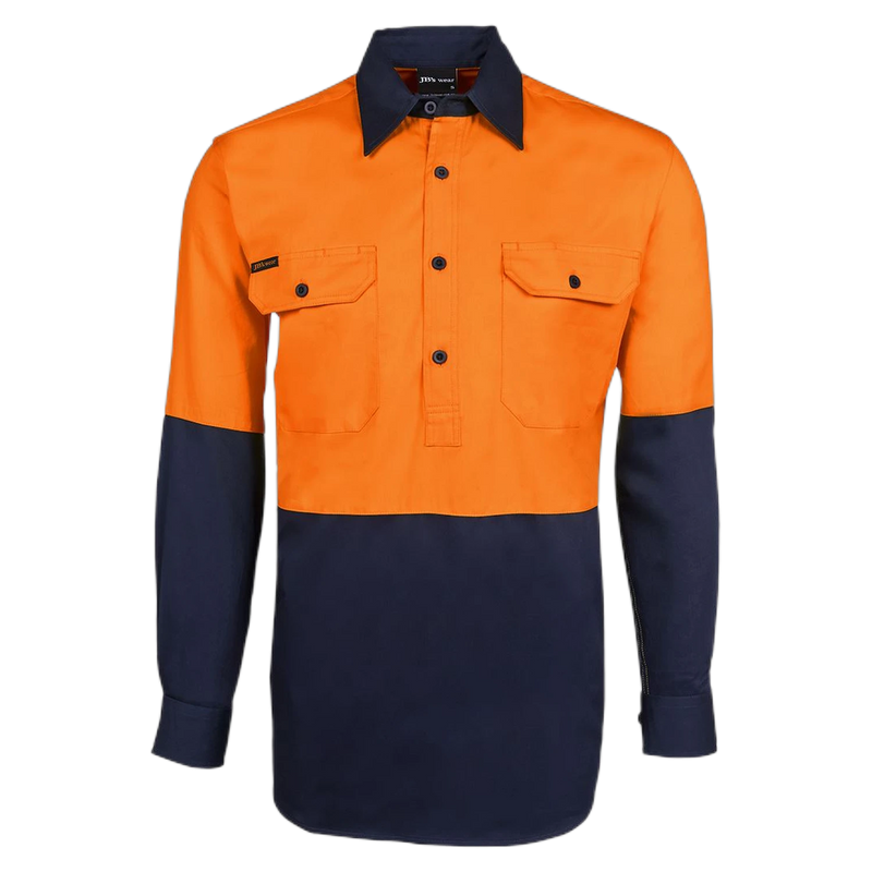 JB's Hi Vis Close Front L/S 190g Work Shirt 6HVCF