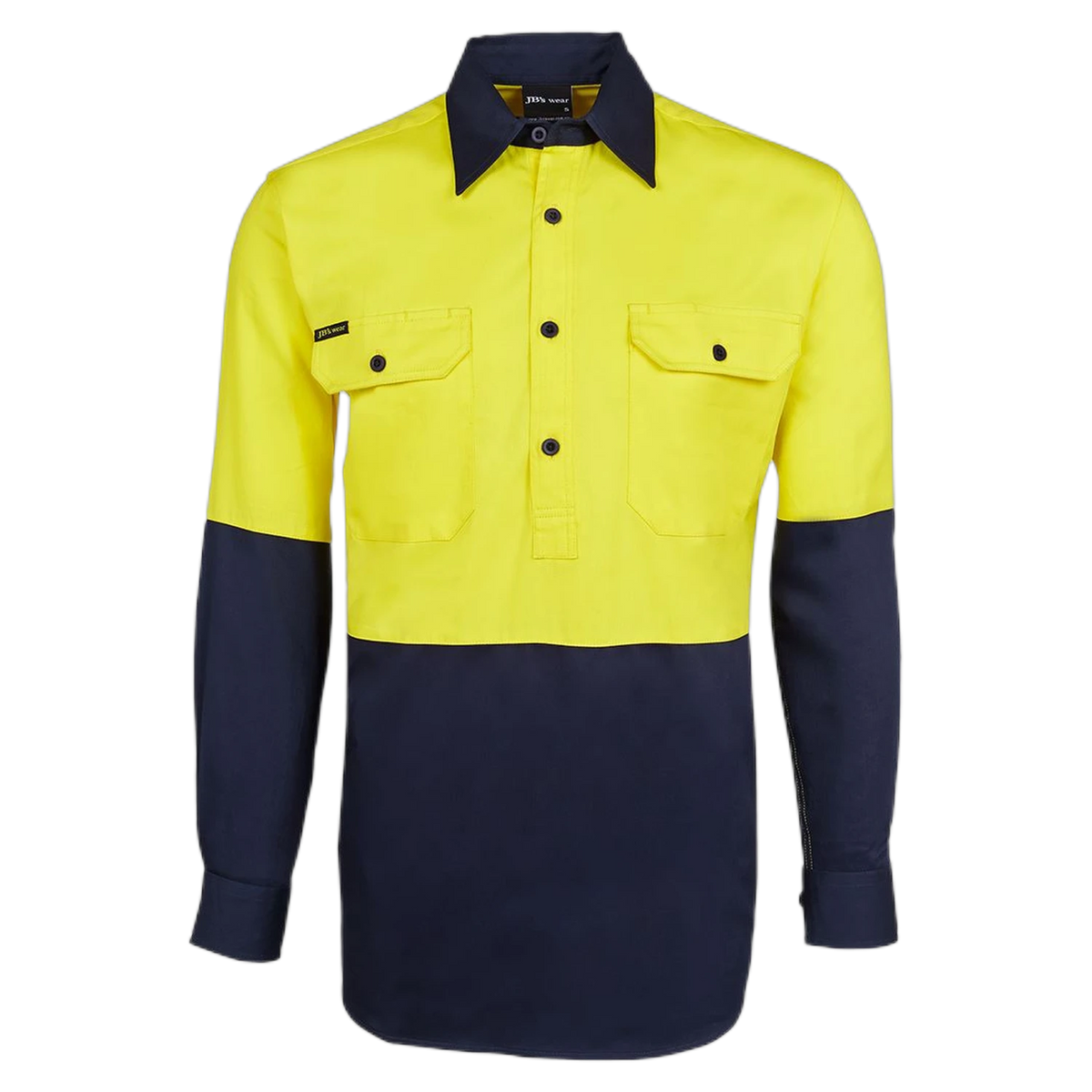 JB's Hi Vis Close Front L/S 190g Work Shirt 6HVCF - Yellow/Navy