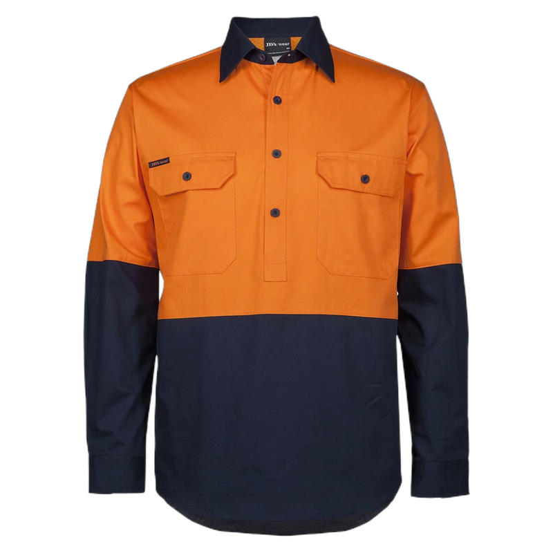 JB's Hi Vis Close Front L/S 150g Work Shirt 6HVCS