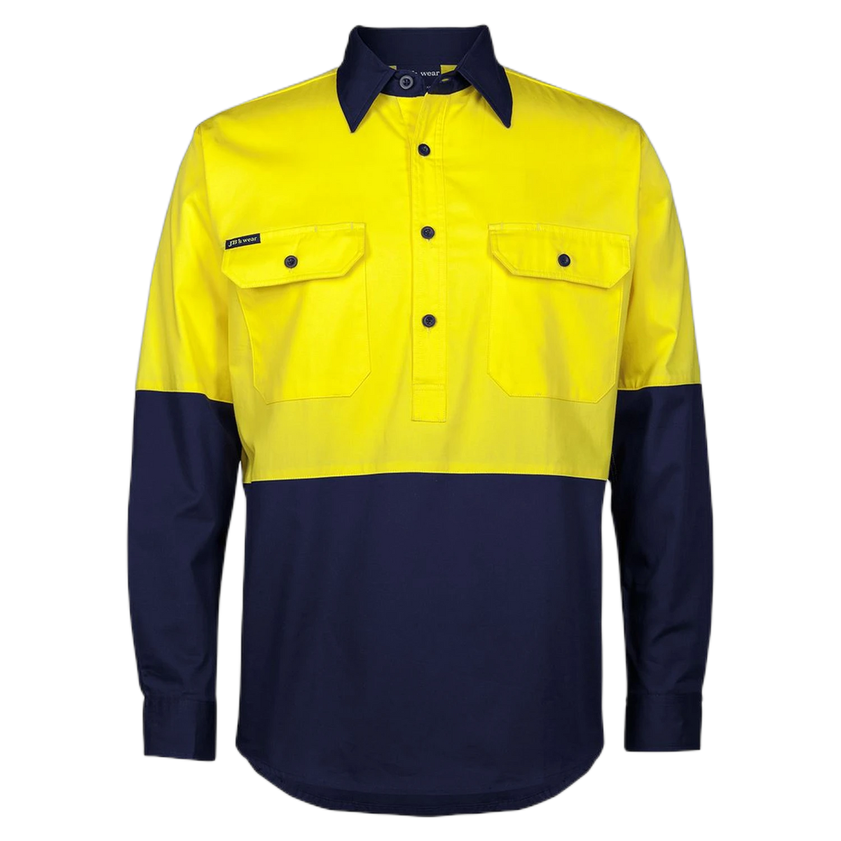 JB's Hi Vis Close Front L/S 150g Work Shirt 6HVCS - Yellow/Navy