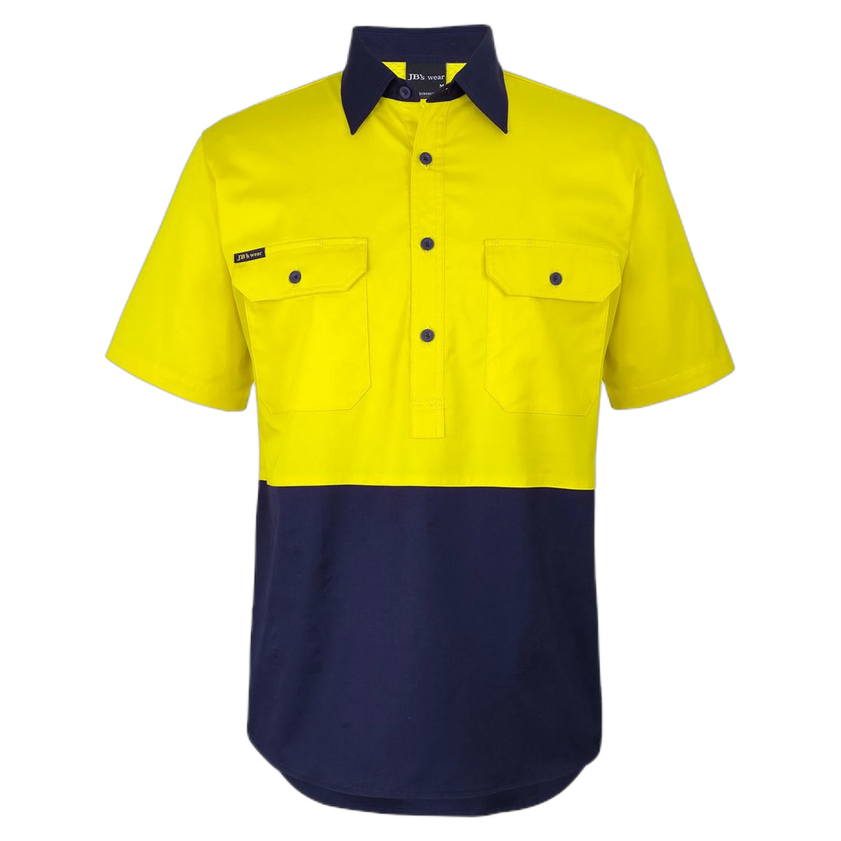 JB's Hi Vis Close Front S/S 150g Work Shirt 6HVCW - Yellow/Navy