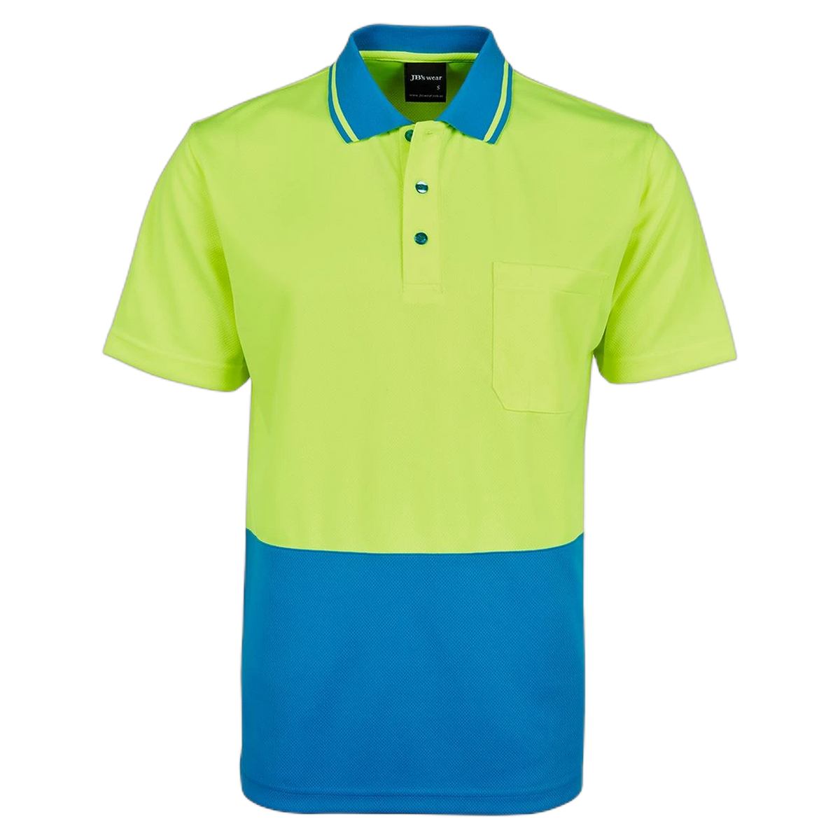 JB's Adults and Kids Hi Vis Non Cuff Traditional Polo 6HVNC - Lime/Aqua
