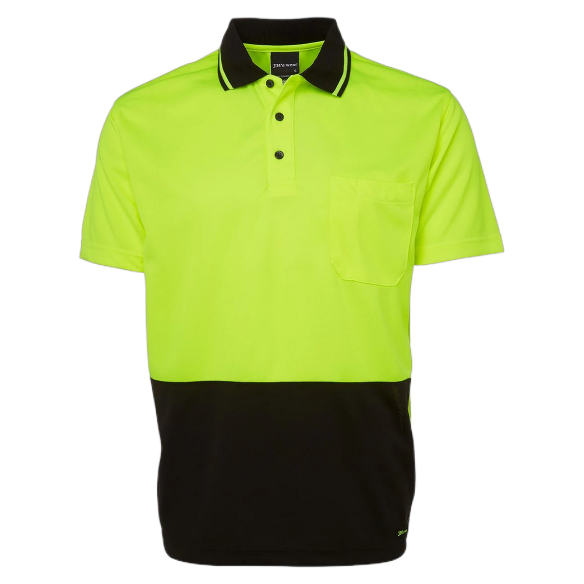 JB's Adults and Kids Hi Vis Non Cuff Traditional Polo 6HVNC - Lime/Black