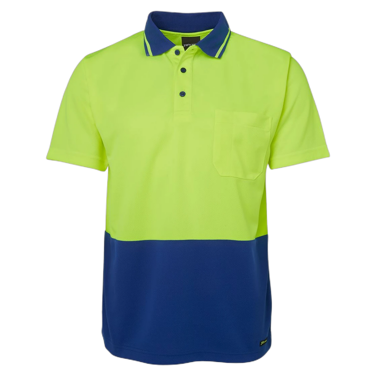 JB's Adults and Kids Hi Vis Non Cuff Traditional Polo 6HVNC - Lime/Royal