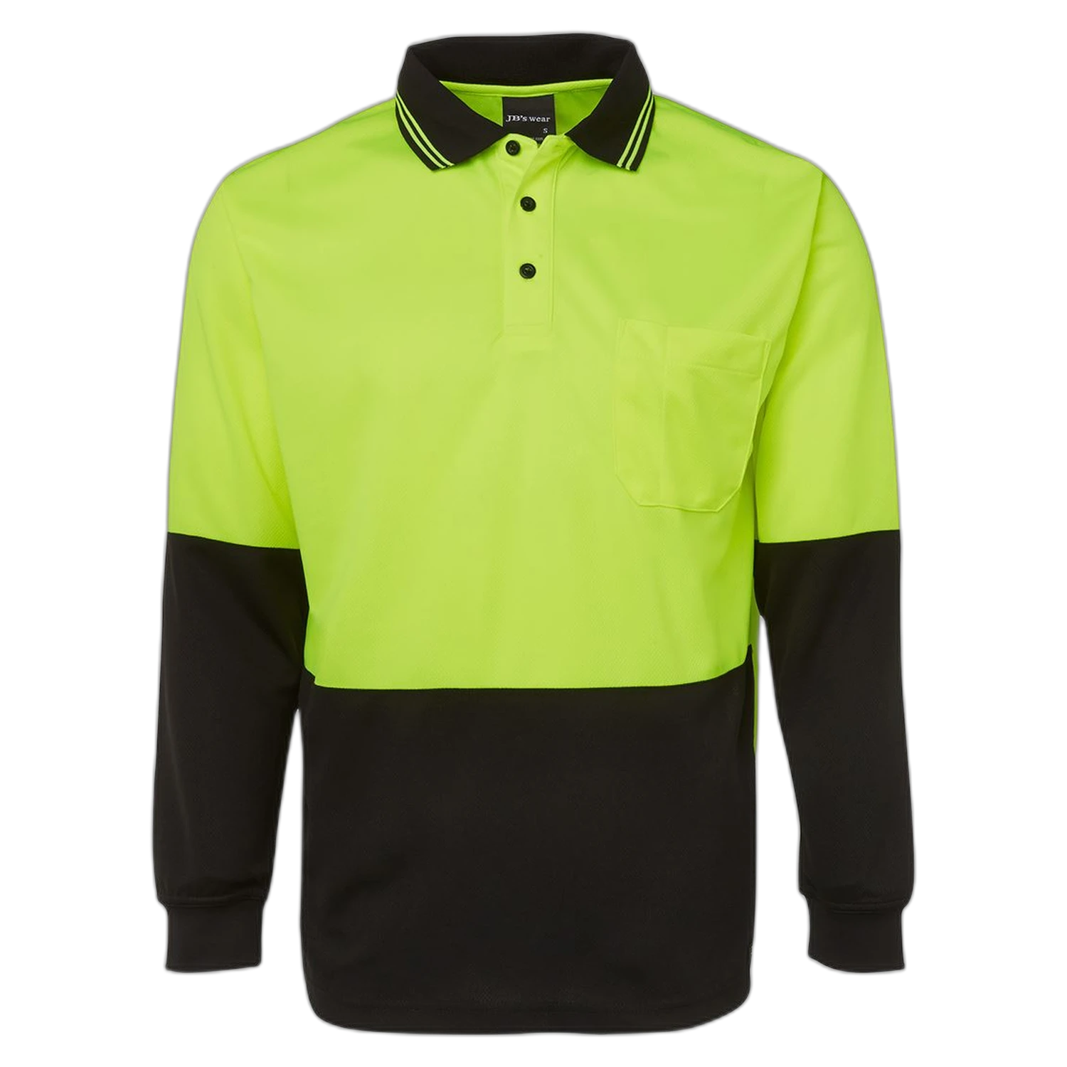 JB's Hi Vis L/S Traditional Polo 6HVPL - Lime/Black