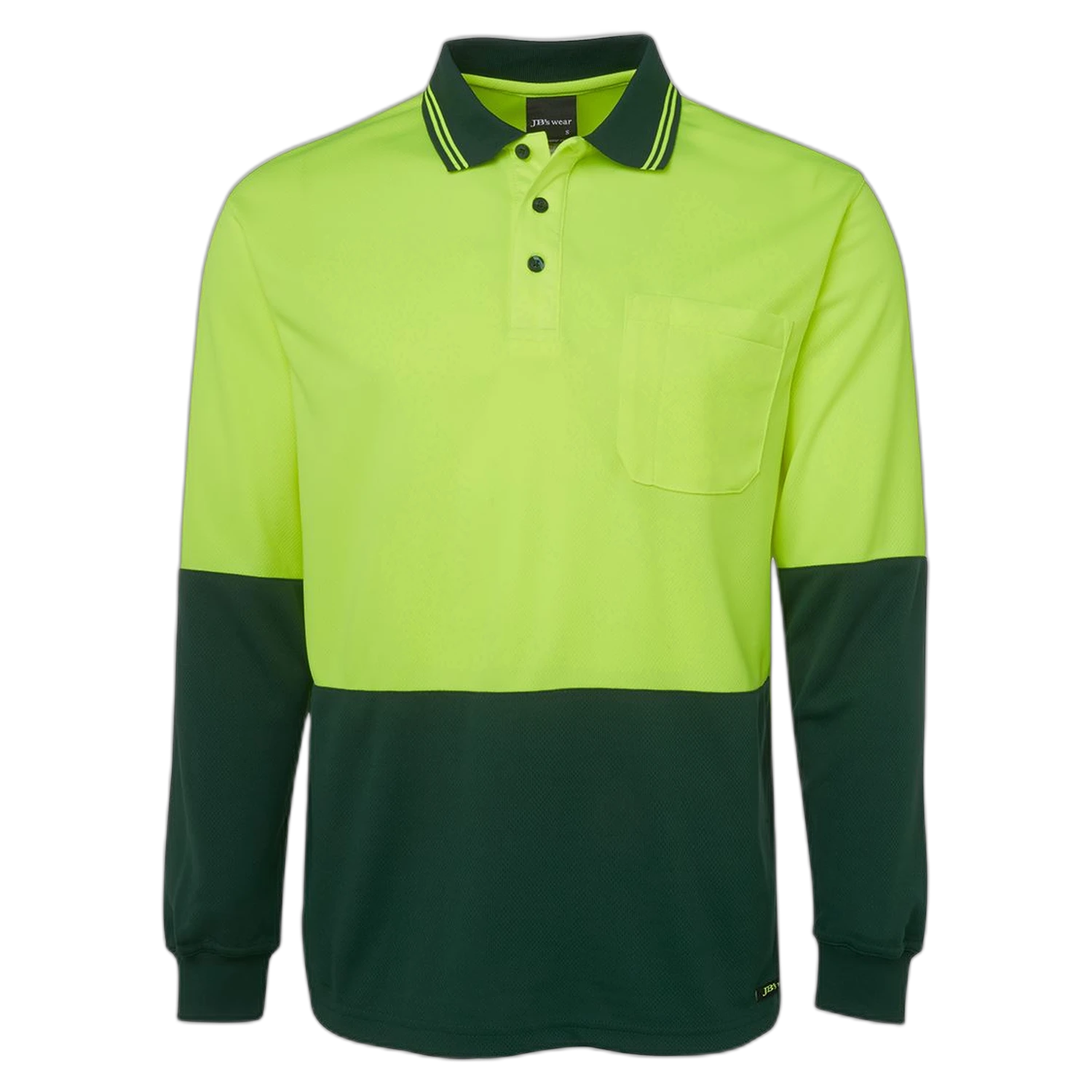 JB's Hi Vis L/S Traditional Polo 6HVPL - Lime/Bottle