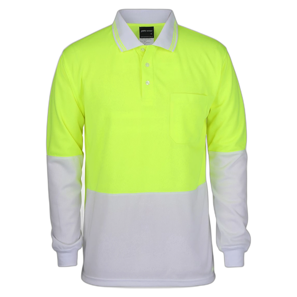 JB's Hi Vis L/S Traditional Polo 6HVPL - Lime/White