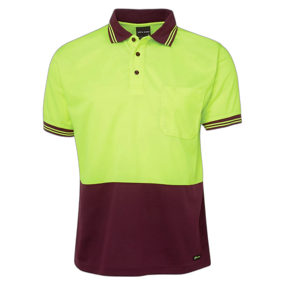 JB's Hi Vis S/S Traditional Polo 6HVPS - Lime/Maroon