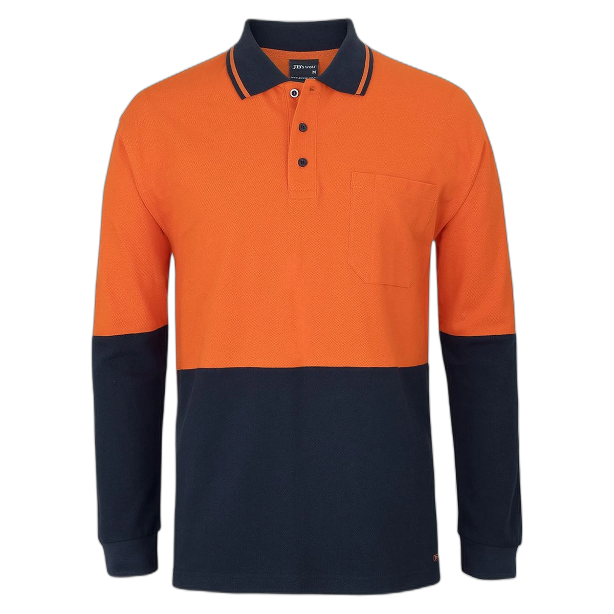JB's Hi Vis L/S Cotton Pique Trad Polo 6HVQL - Orange/Navy