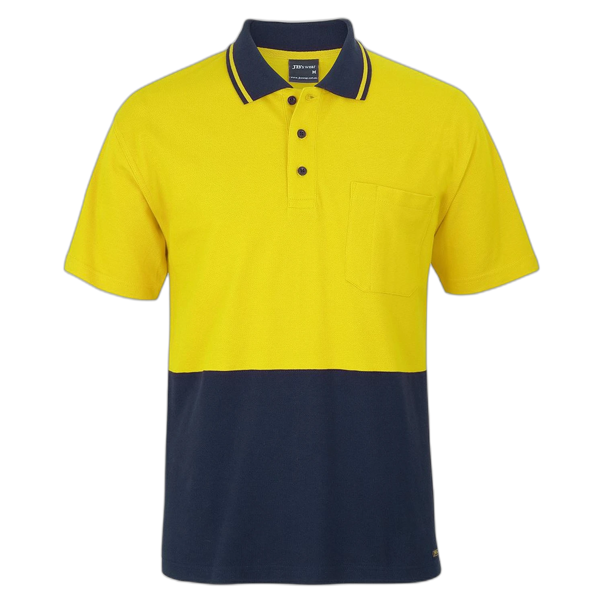 JB's Hi Vis S/S Cotton Pique Trad Polo 6HVQS - Yellow/Navy