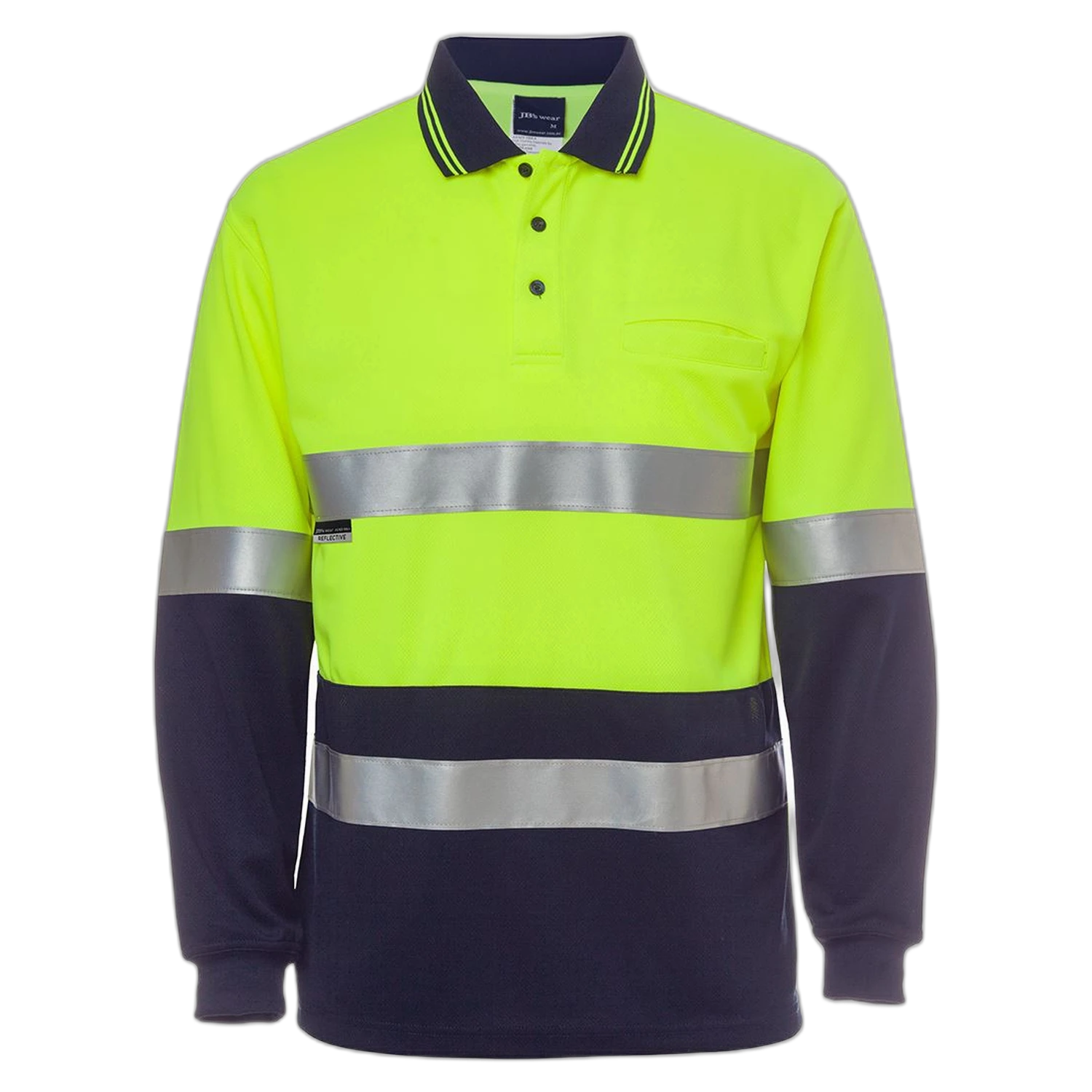 JB's Hi Vis L/S (D+N) Traditional Polo 6HVSL - Lime/Navy