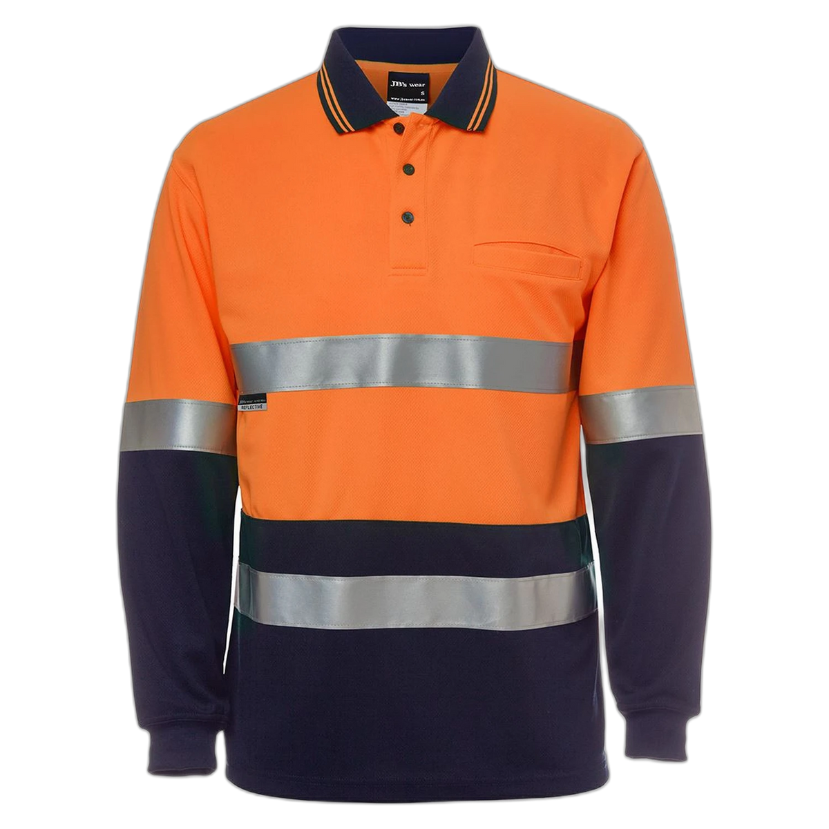 JB's Hi Vis L/S (D+N) Traditional Polo 6HVSL - Orange/Navy