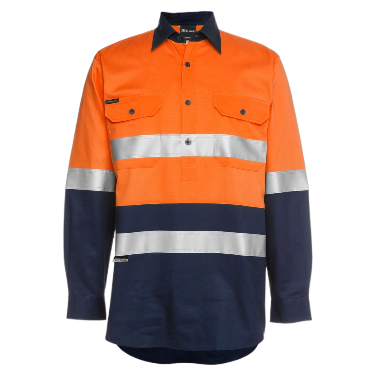 JB's Hi Vis (D+N) Close Front L/S 190g Work Shirt 6HWCF - Orange/Navy