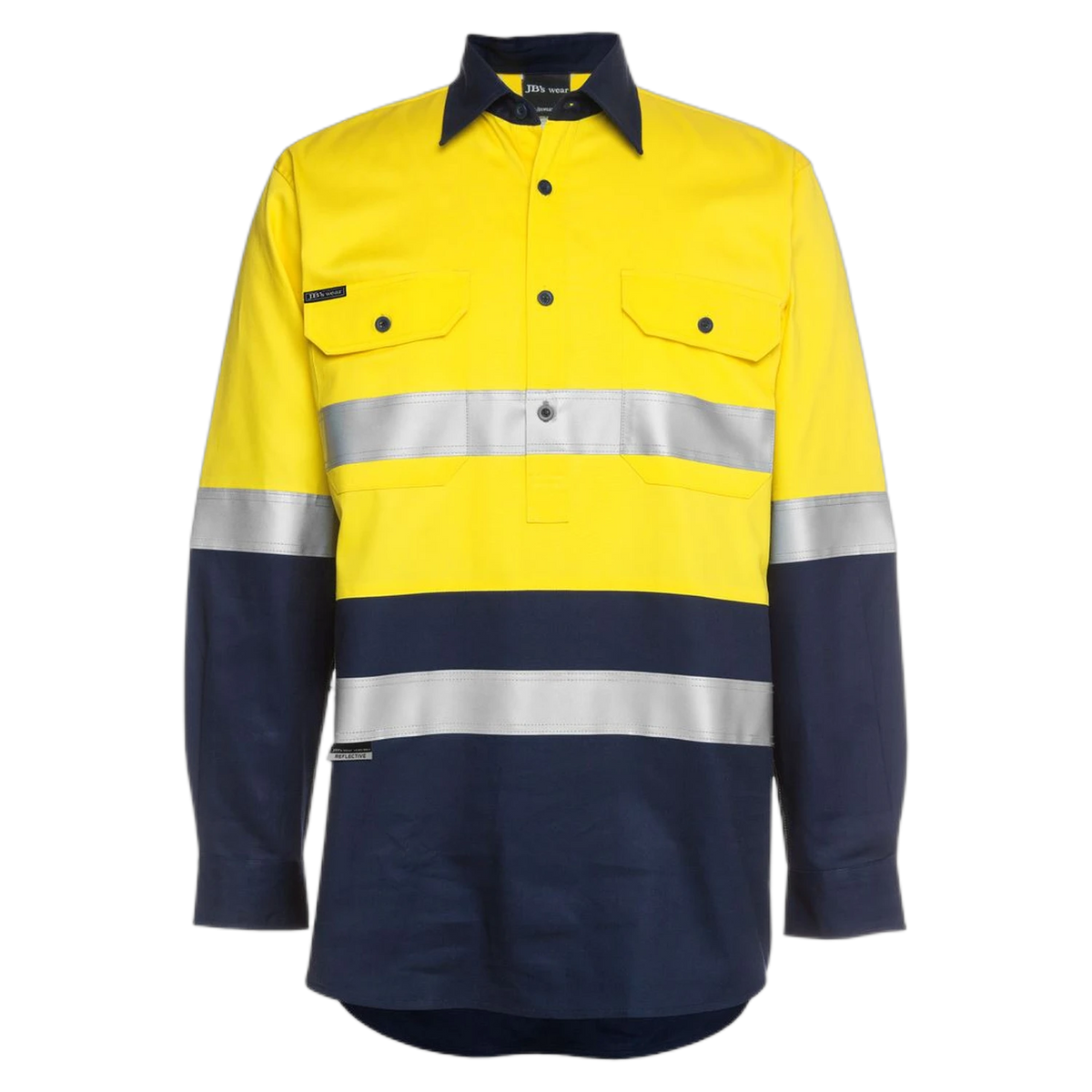 JB's Hi Vis (D+N) Close Front L/S 190g Work Shirt 6HWCF - Yellow/Navy