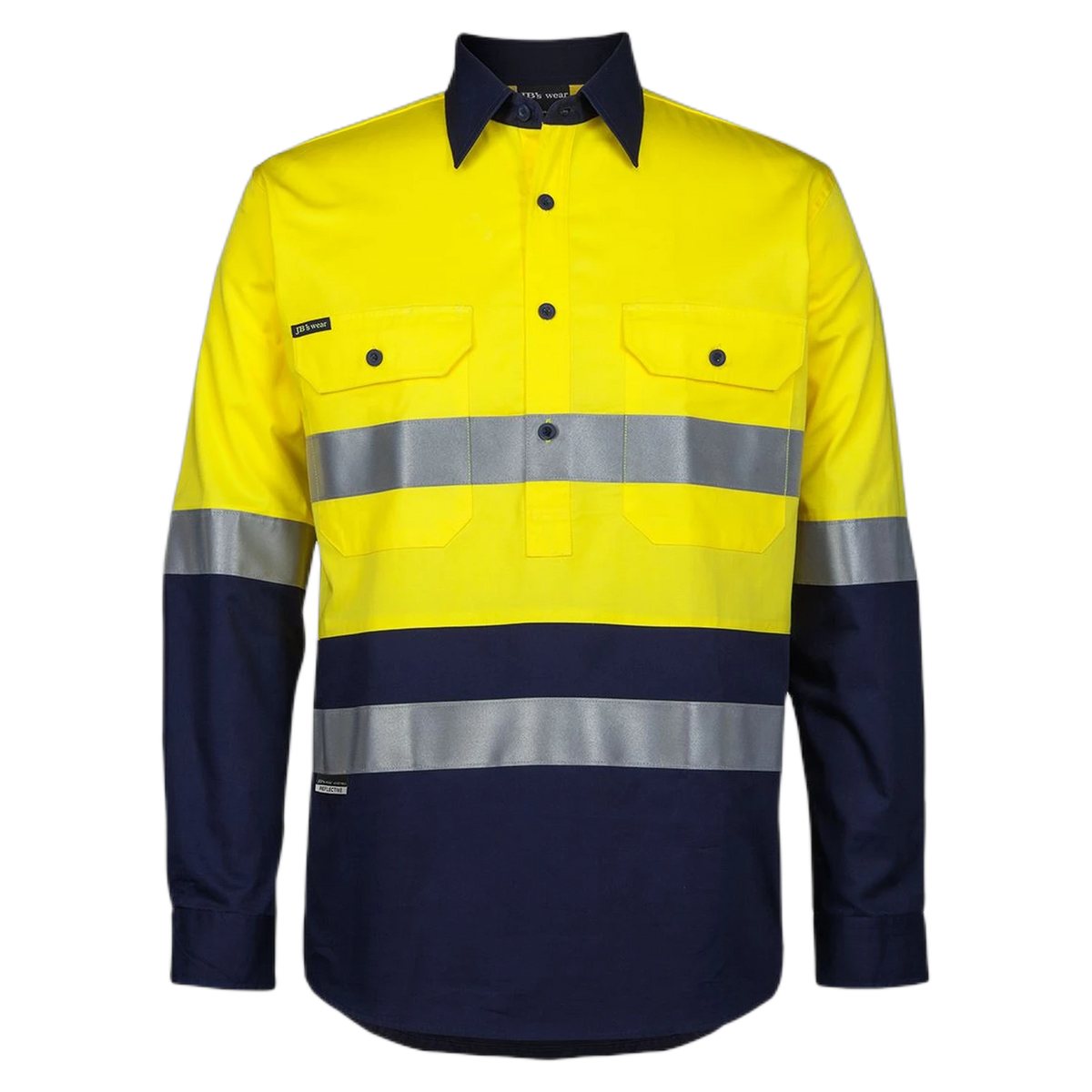 JB's Hi Vis (D+N) Close Front L/S 150g Work Shirt 6HWCS - Yellow/Navy