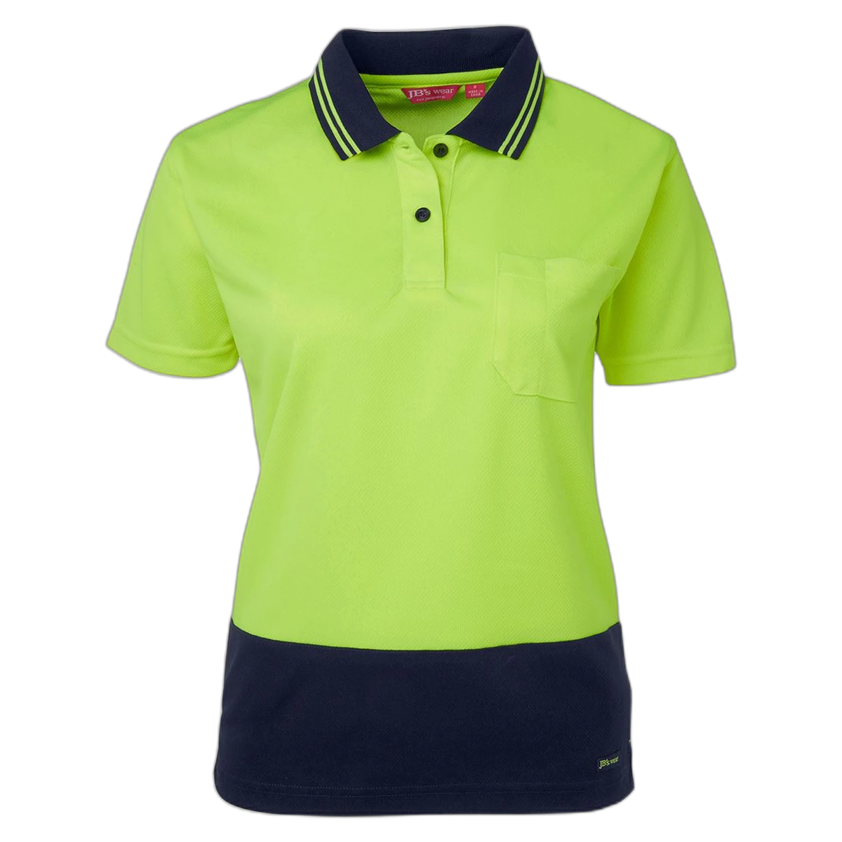 JB's Ladies Hi Vis S/S Comfort Polo 6LHCP - Lime/Navy
