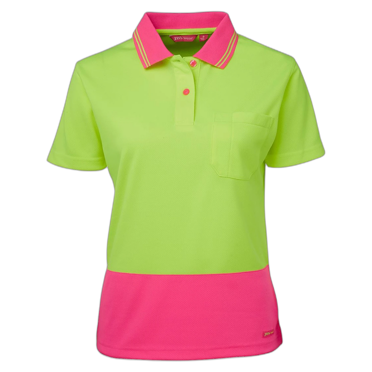 JB's Ladies Hi Vis S/S Comfort Polo 6LHCP - Lime/Pink