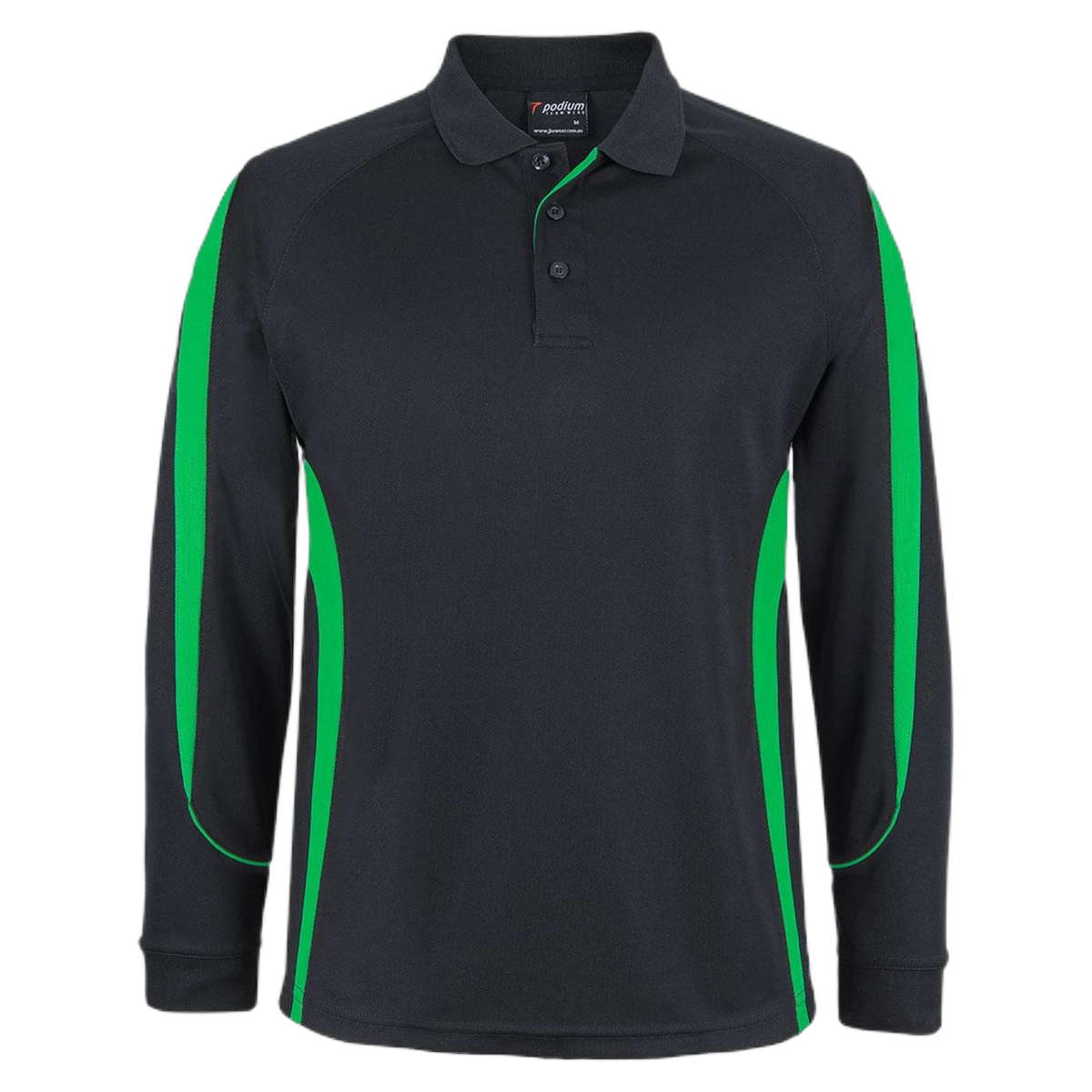 Podium L/S Bell Polo 7BELL - Black/Pea Green